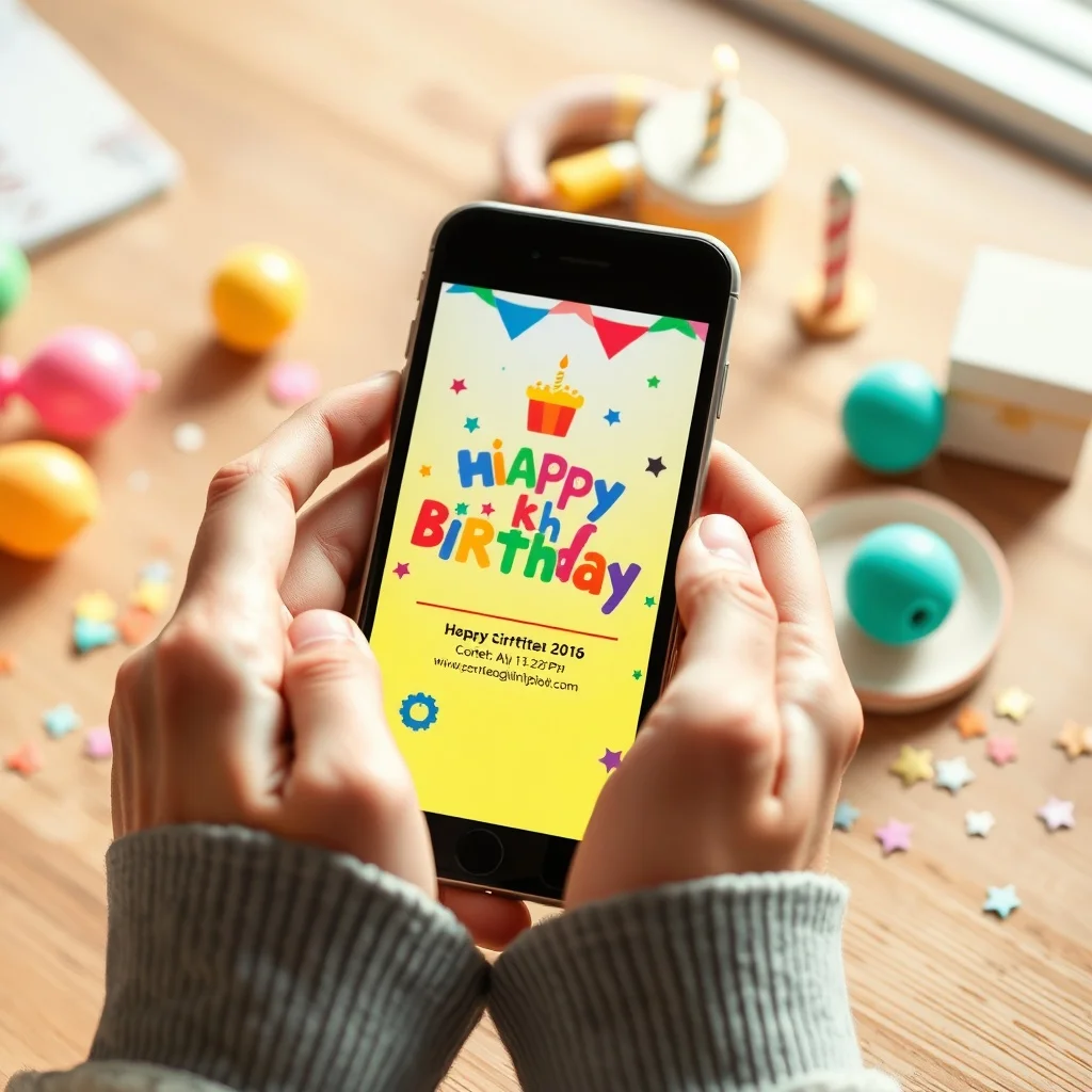 Colourful kids birthday invitation wording examples spread across a table with party decorations