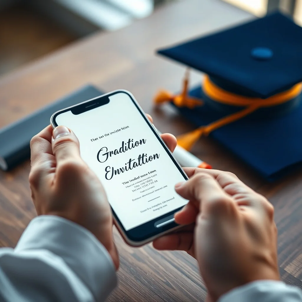 Examples of graduation invite wording displayed across digital invitations for different age groups