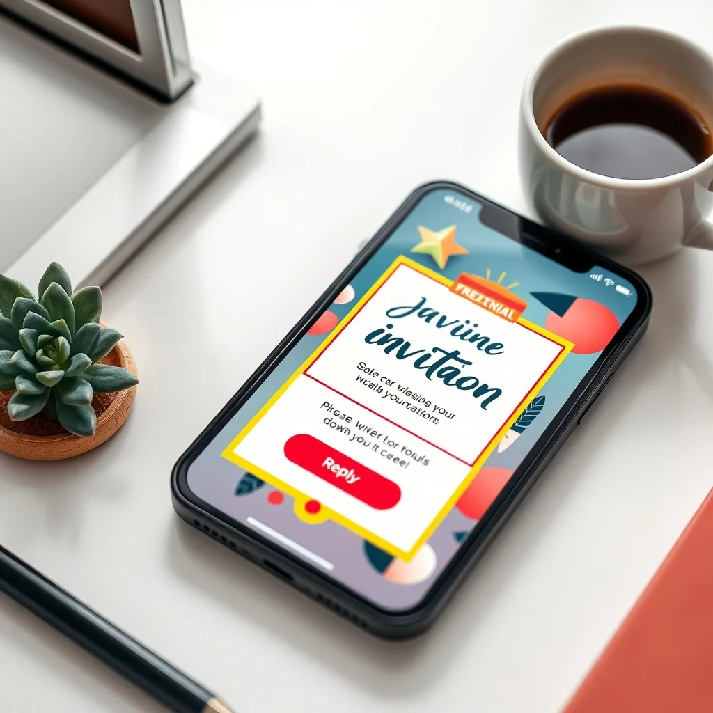 Creative standout invitations displayed on a phone screen with vibrant design and clear RSVP button