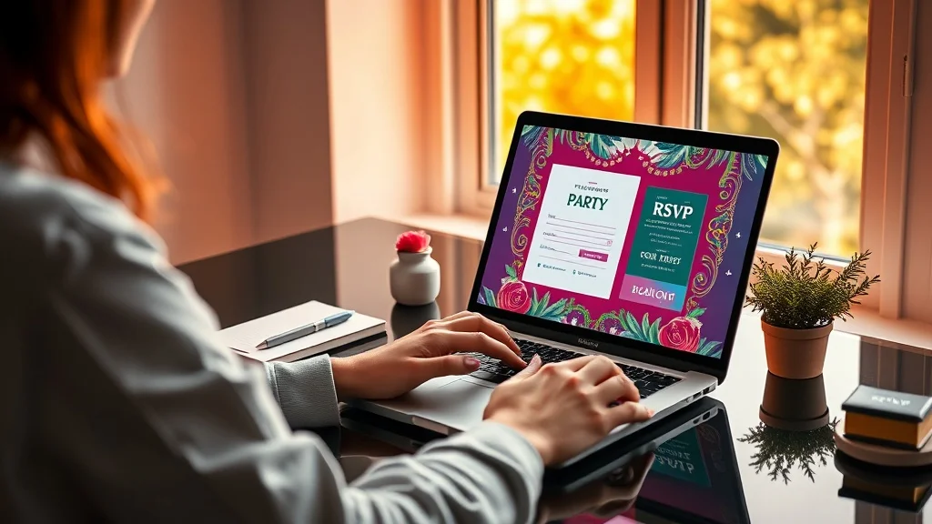 Person using a laptop to manage event planning digital invites and RSVP tracking from a home office