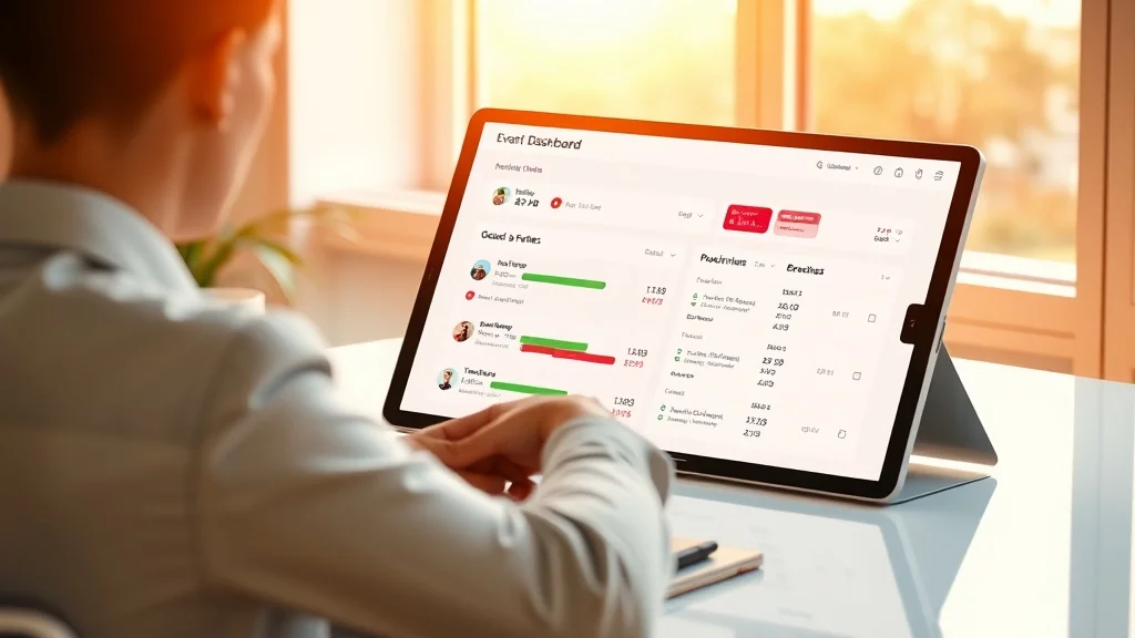 Person viewing an online RSVP tracking dashboard on a tablet with live guest attendance data