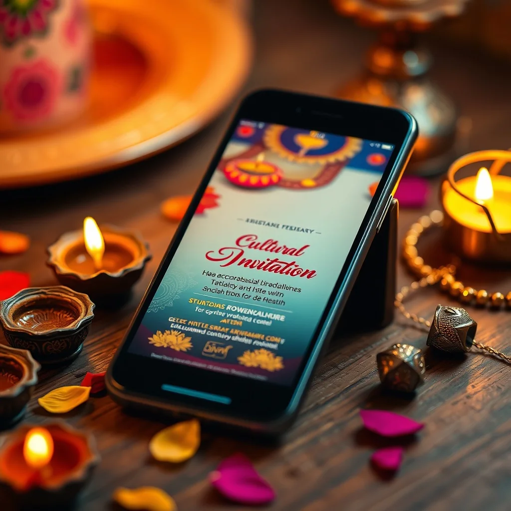 Vibrant digital festival invitation ideas displayed on a smartphone screen for cultural celebrations