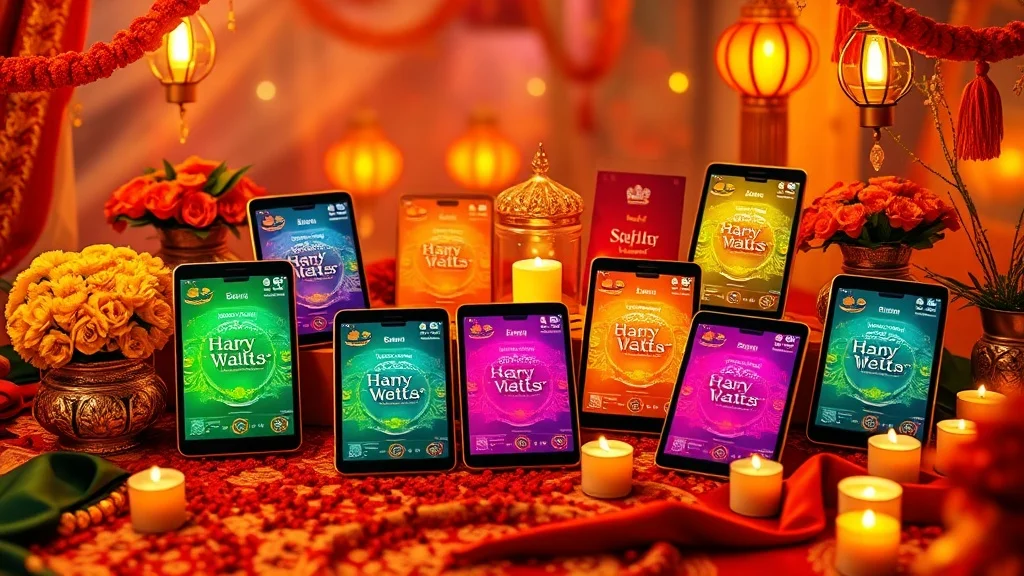 Colourful digital festival invitation ideas displayed on smartphones with cultural celebration decorations