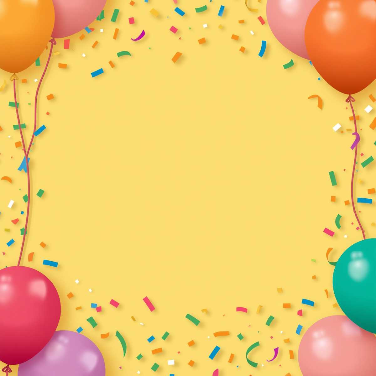 Colorful kids birthday invitation with balloons, cake, and playful fonts