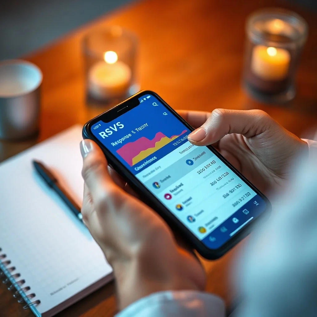 Person reviewing digital invitations that get responses on a smartphone with RSVP tracking visible