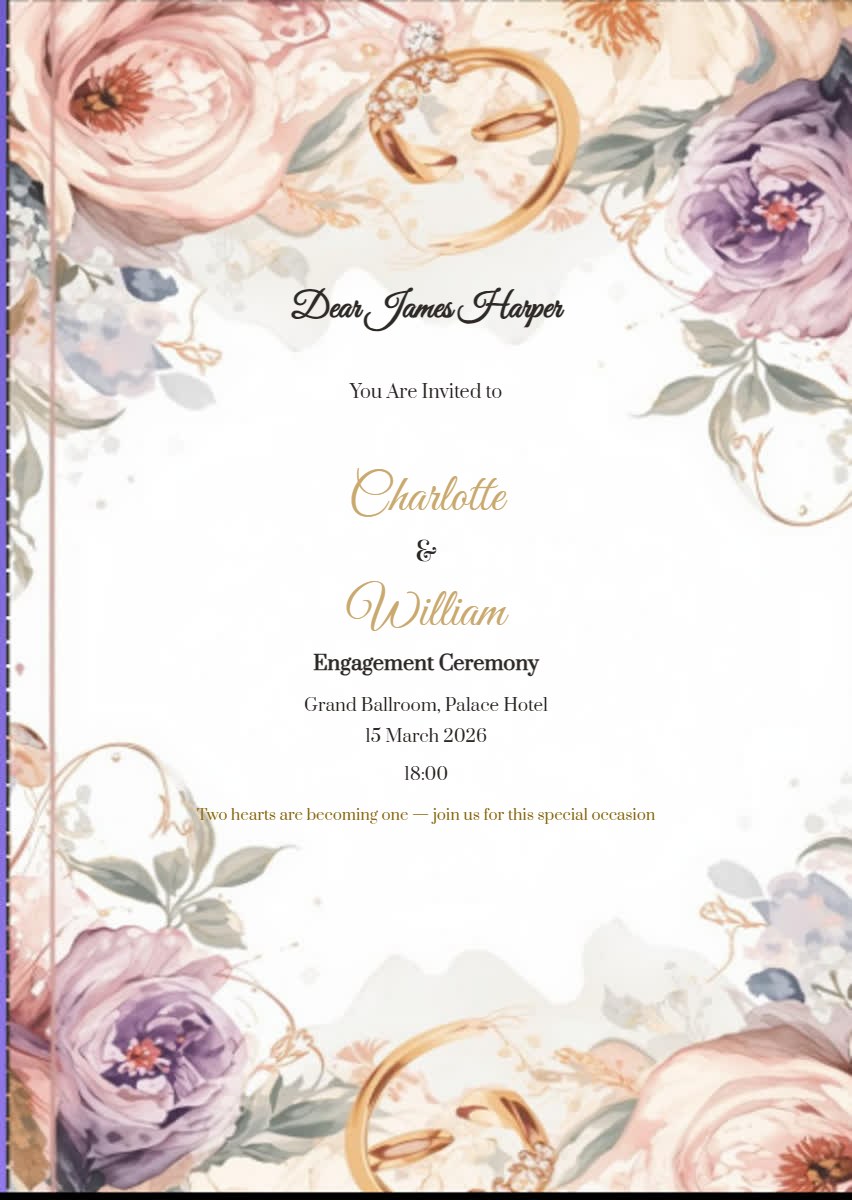 Floral Gold Engagement Invitation digital invitation template, free on Invitofy